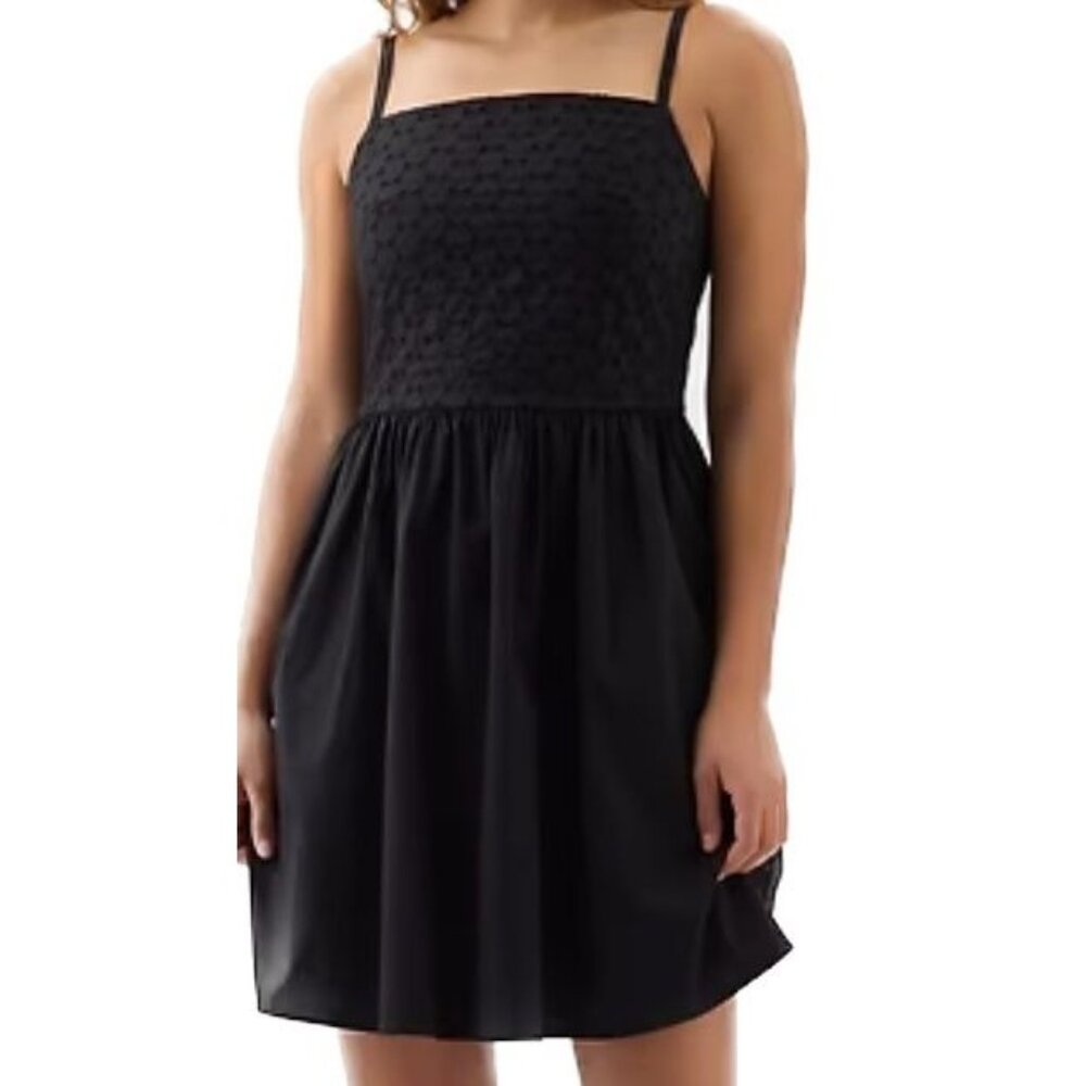 Gap Women's Black Square Neck Mini Dress Size Large Adj Tank Straps 100% Cotton